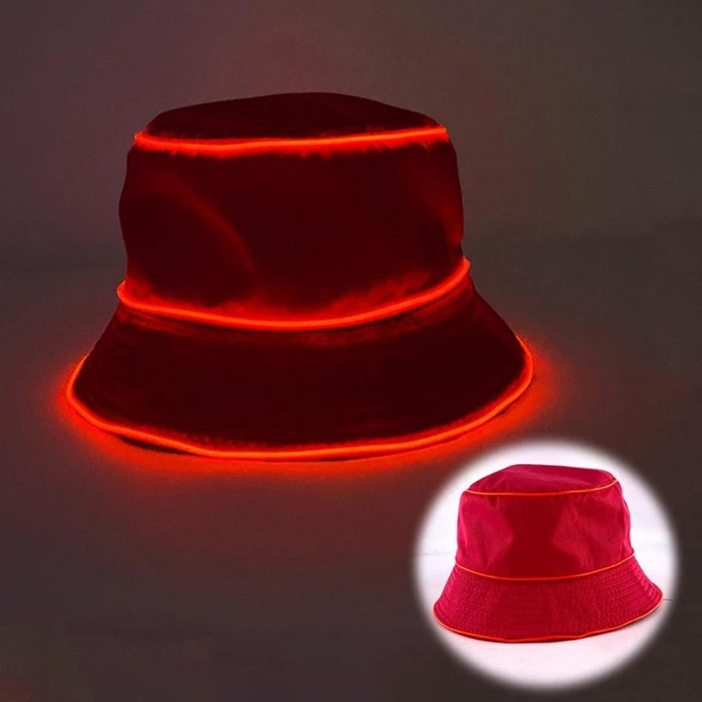 Glow in the Dark EL Wire Bucket Hat: Rave Festival Light-Up Cap