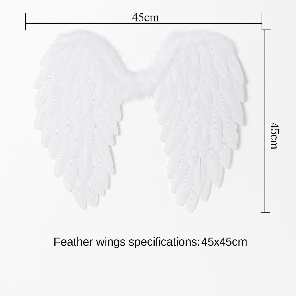 Angel feather wings – white feathered costume wings for raves, festivals, cosplay, bridal – lightweight & adjustable