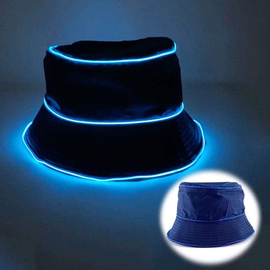 Glow in the Dark EL Wire Bucket Hat: Rave Festival Light-Up Cap