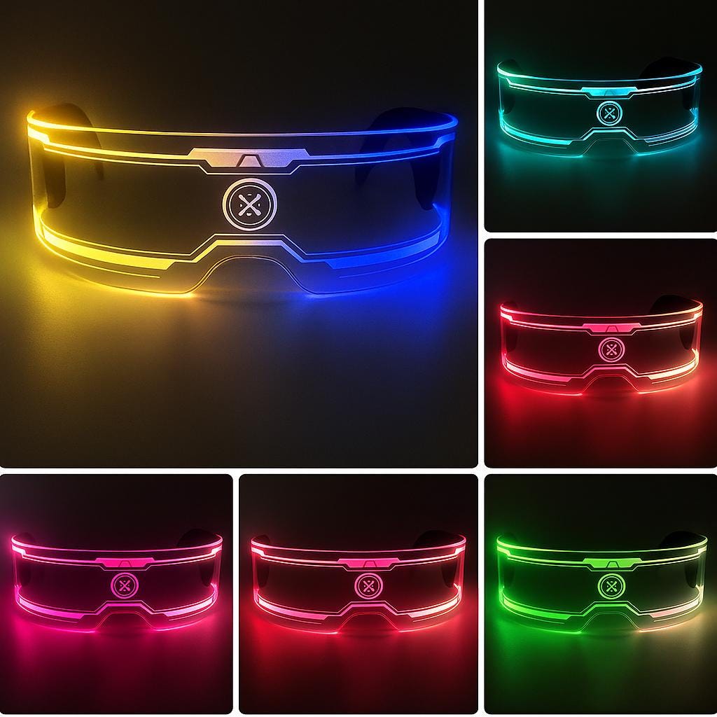 Futuristic LED Rave Visor Glasses: 7 Colors, 4 Modes - 2 Pairs