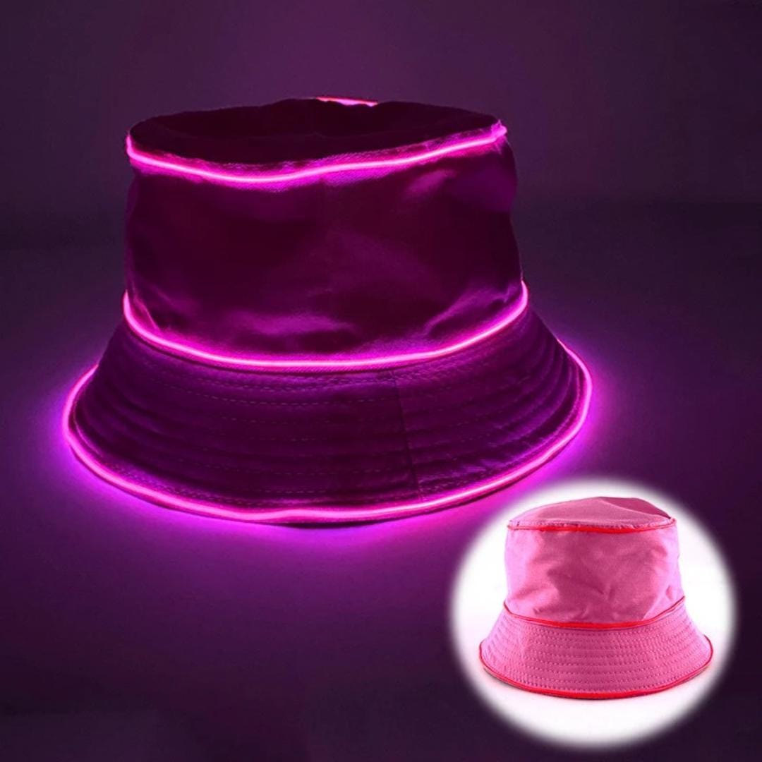 Glow in the Dark EL Wire Bucket Hat: Rave Festival Light-Up Cap