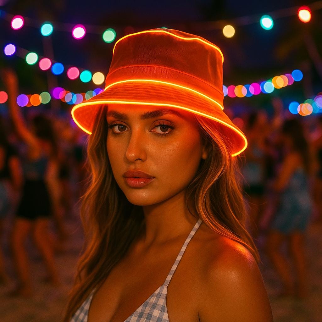 Glow in the Dark EL Wire Bucket Hat: Rave Festival Light-Up Cap