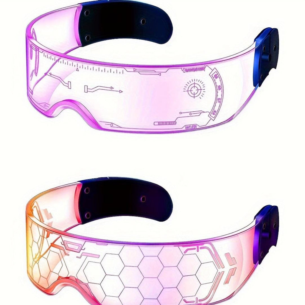 Futuristic LED Rave Visor Glasses: 7 Colors, 4 Modes - 2 Pairs