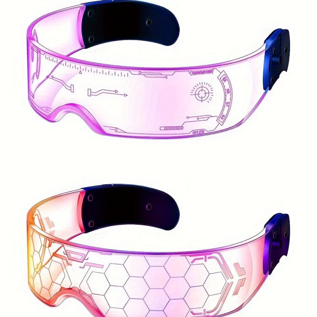 Futuristic LED Rave Visor Glasses: 7 Colors, 4 Modes - 2 Pairs