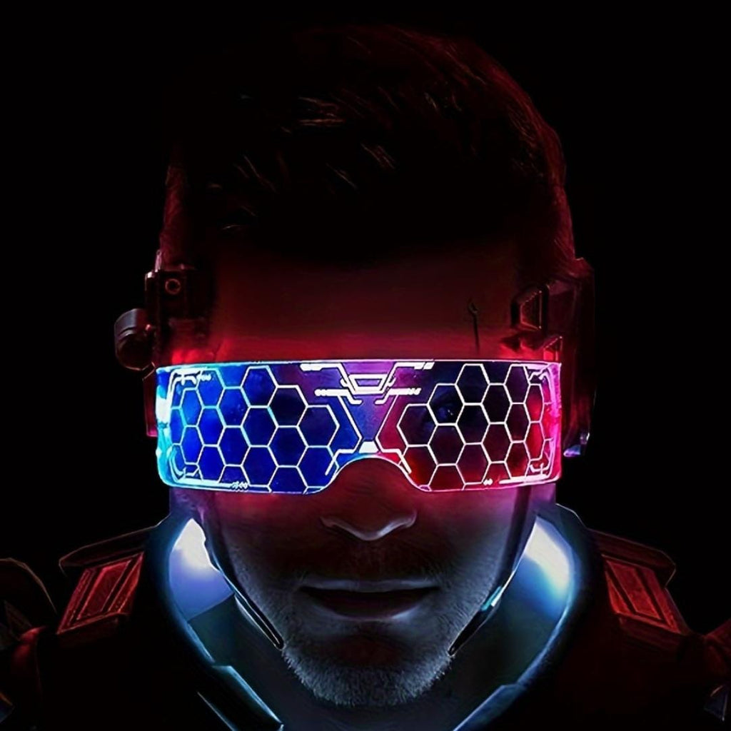 Futuristic LED Rave Visor Glasses: 7 Colors, 4 Modes - 2 Pairs