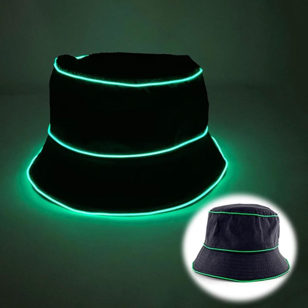 Glow in the Dark EL Wire Bucket Hat: Rave Festival Light-Up Cap