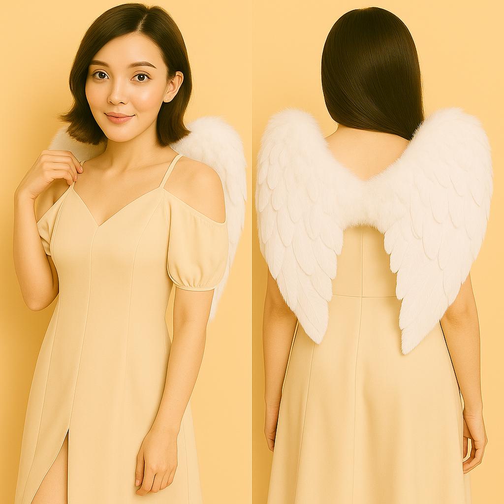 Angel feather wings – white feathered costume wings for raves, festivals, cosplay, bridal – lightweight & adjustable