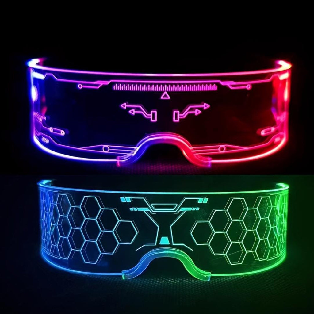 Futuristic LED Rave Visor Glasses: 7 Colors, 4 Modes - 2 Pairs