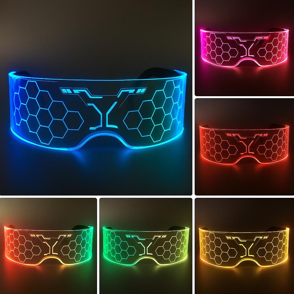 Futuristic LED Rave Visor Glasses: 7 Colors, 4 Modes - 2 Pairs