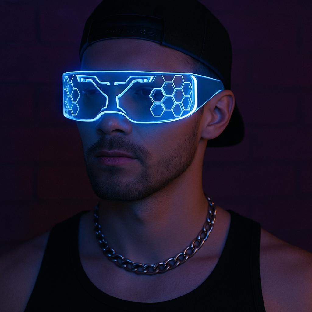 Futuristic LED Rave Visor Glasses: 7 Colors, 4 Modes - 2 Pairs