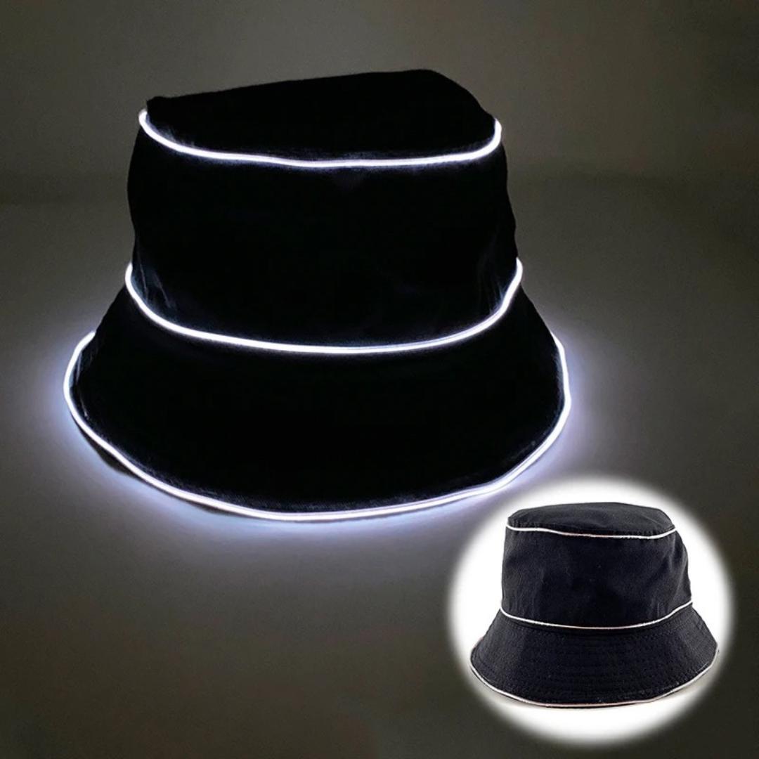 Glow in the Dark EL Wire Bucket Hat: Rave Festival Light-Up Cap