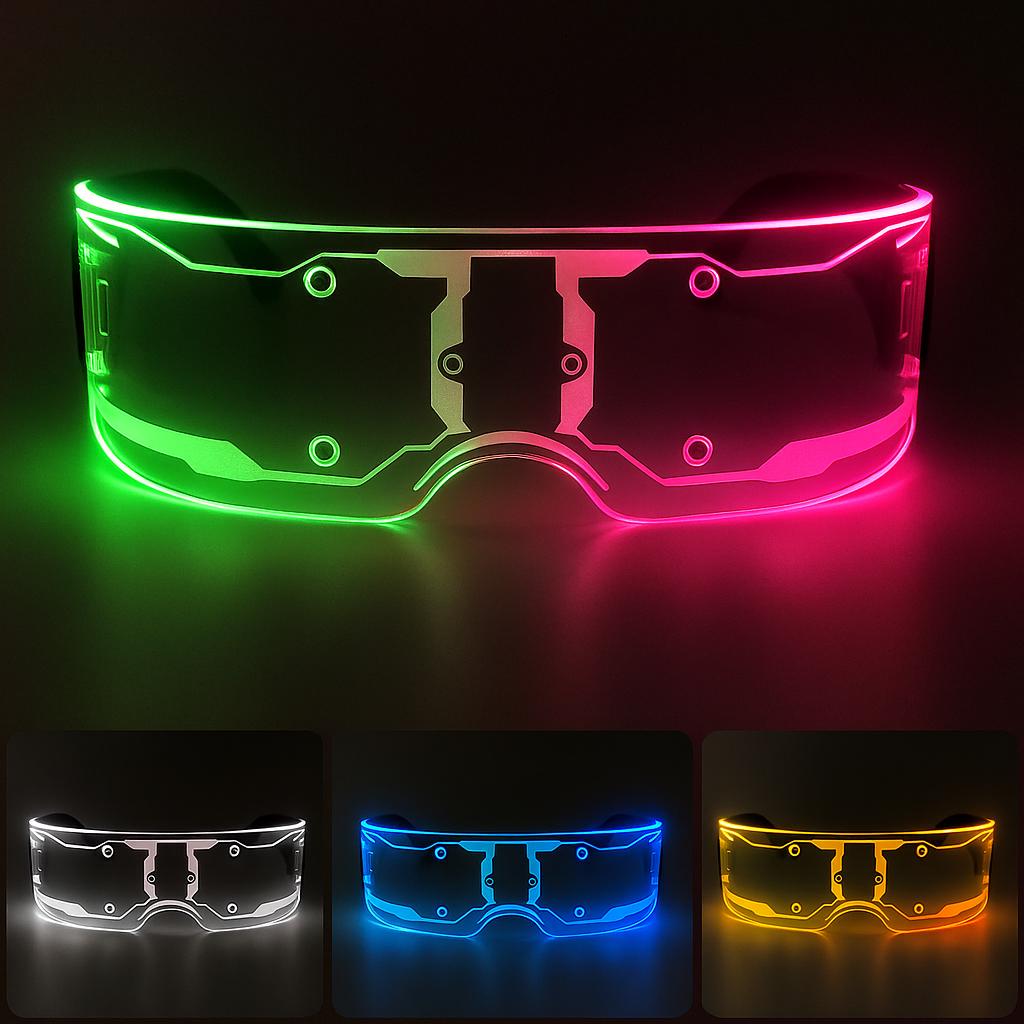 Futuristic LED Rave Visor Glasses: 7 Colors, 4 Modes - 2 Pairs