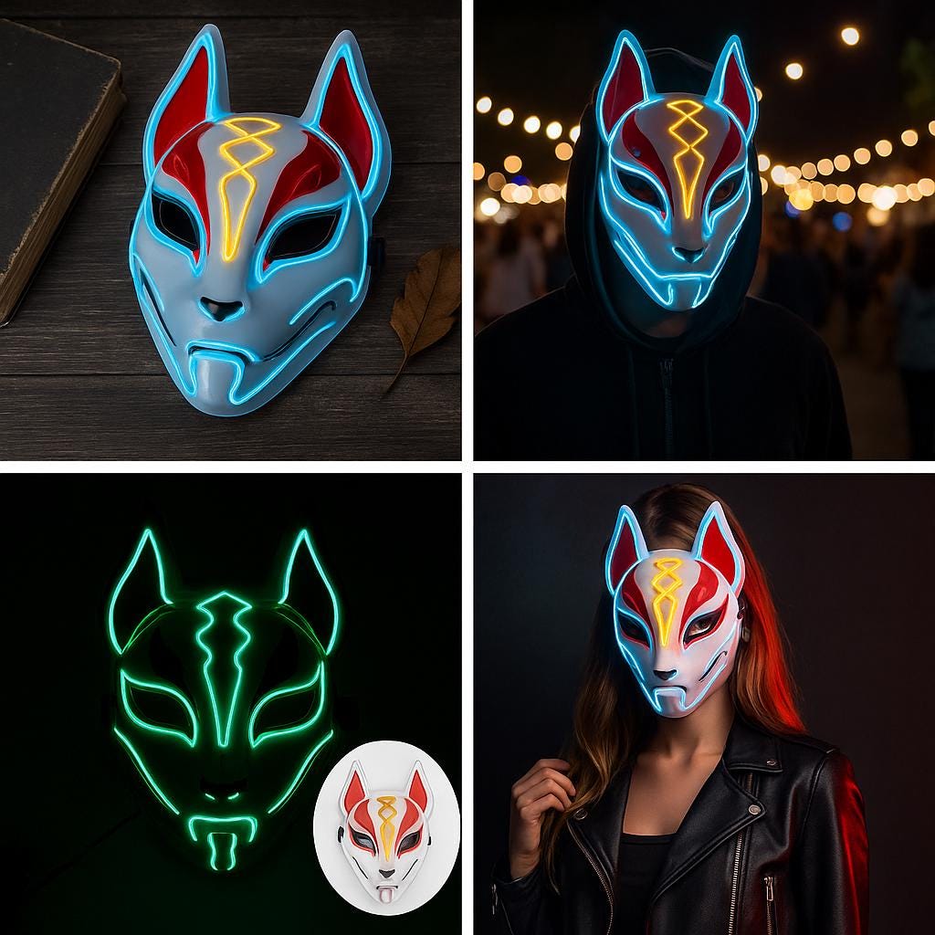 Anime Fox Mask: Japanese Cosplay Mask for Halloween, Rave & Game Themes
