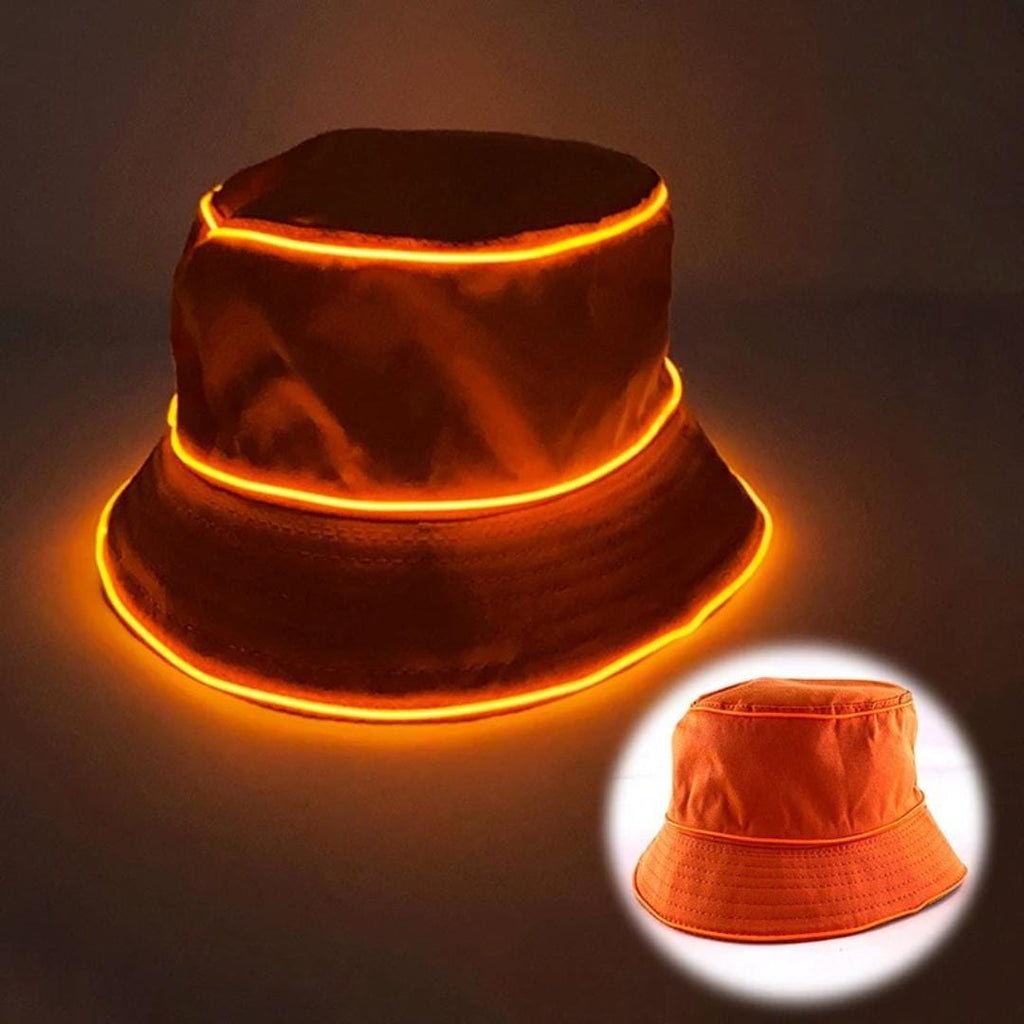 Glow in the Dark EL Wire Bucket Hat: Rave Festival Light-Up Cap