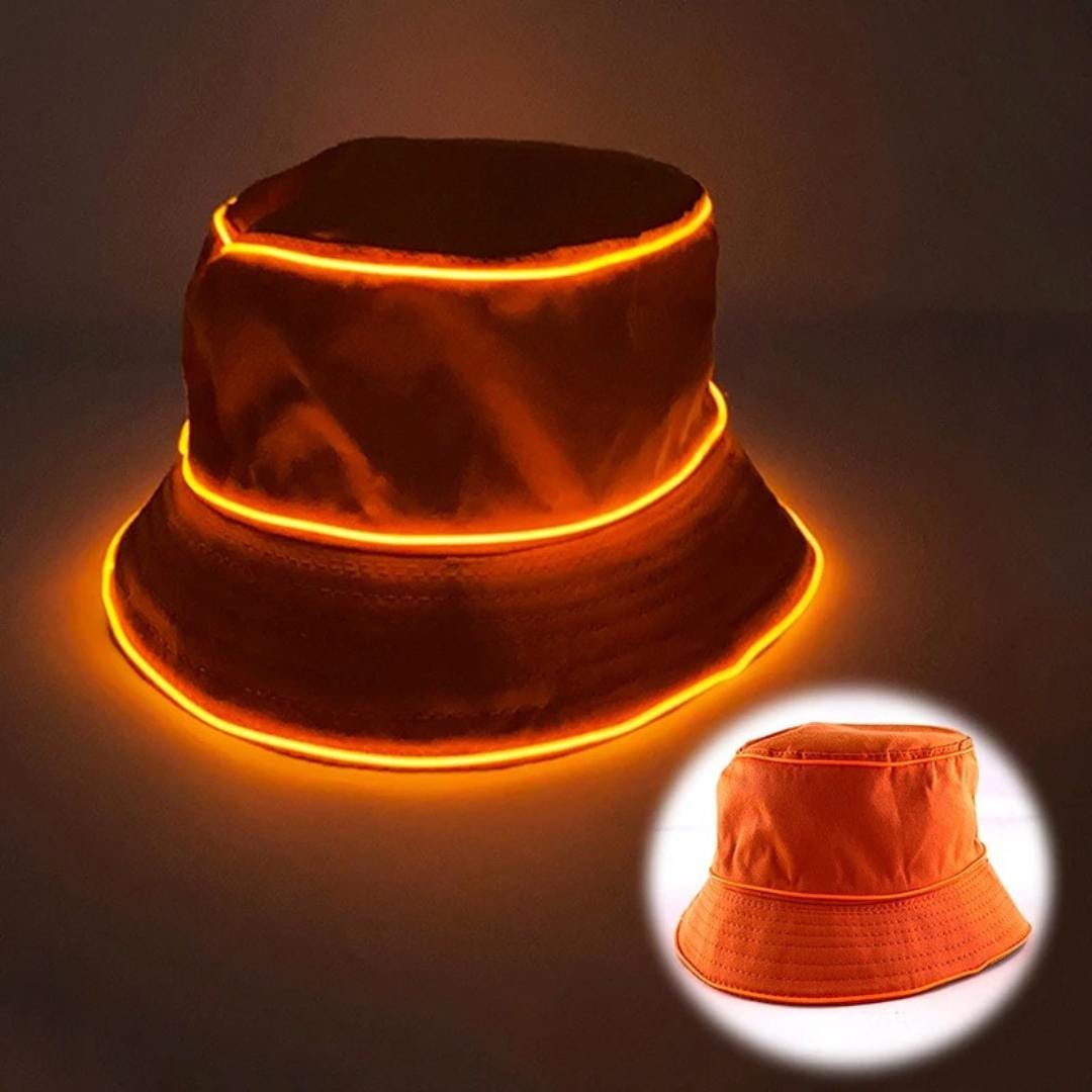Glow in the Dark EL Wire Bucket Hat: Rave Festival Light-Up Cap